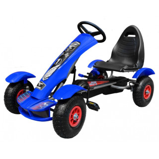 Gokart na pedały Racing XL dla dzieci 3+ Niebieski + Pompowane koła + Regulacja fotela + Wolny bieg