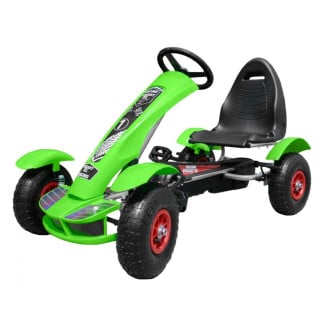 Gokart na pedały Racing XL dla dzieci 3+ Zielony + Pompowane koła + Regulacja fotela + Wolny bieg