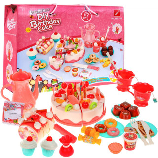 Duży zestaw Przyjęcie Urodzinowe dla dzieci 3+ Zabawkowy tort i słodkości + Interaktywna świeczka + Akcesoria 82 el.