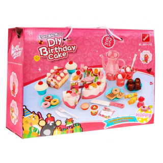 Duży zestaw Przyjęcie Urodzinowe dla dzieci 3+ Zabawkowy tort i słodkości + Interaktywna świeczka + Akcesoria 82 el.