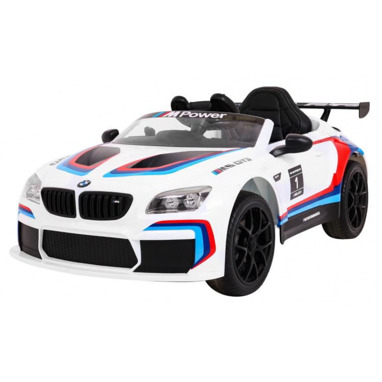 BMW M6 GT3 Auto na akumulator dla dzieci Biały + Nawiew powietrza + Dźwięki MP3 Światła + Pilot
