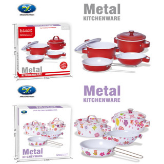Set Of Red Metal Pots
