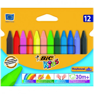 Bic Kreidelės vaškinės Wax Crayons PlastiDecor Triangle 12 spalvų rinkinys 000789