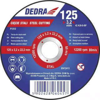 DEDRA Abrazyvinis pjovimo diskas metalui išgaubtas 125x3,2x22,2 F1312